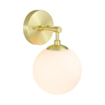 Brass Globe Wall Sconce with White Glass | E26 Bedroom Light