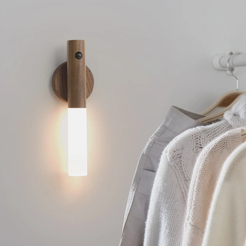 Rechargeable Motion Sensor Wall Light, Wooden LED Night Light