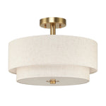 Modern Fabric Semi Flush Mount Ceiling Light | Brushed Brass Drum Light