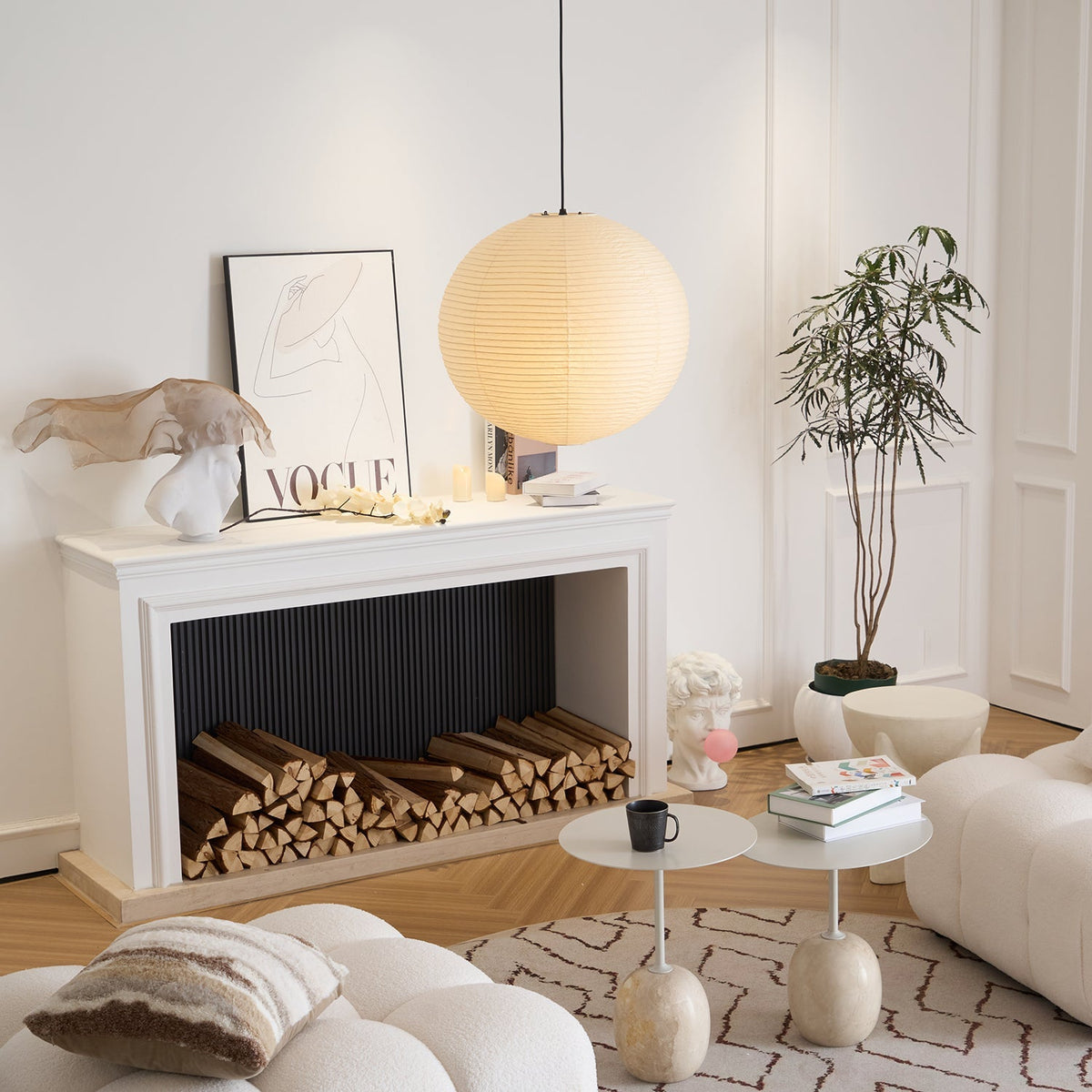 Ribbed Rice Paper Globe Pendant Light