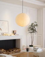 Ribbed Rice Paper Globe Pendant Light