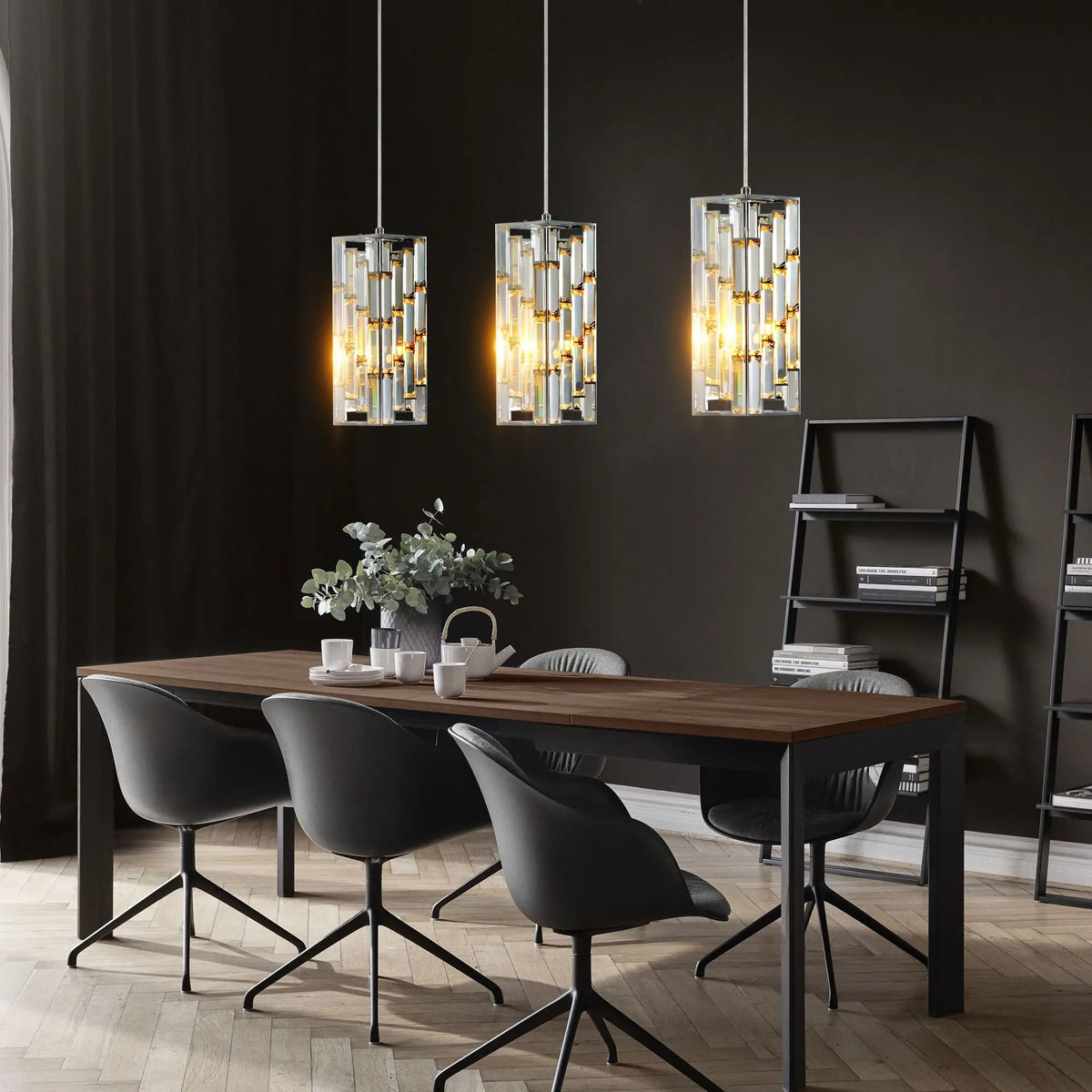 Modern Crystal Pendant Lights 3-Pack | Adjustable Chrome Ceiling Lights
