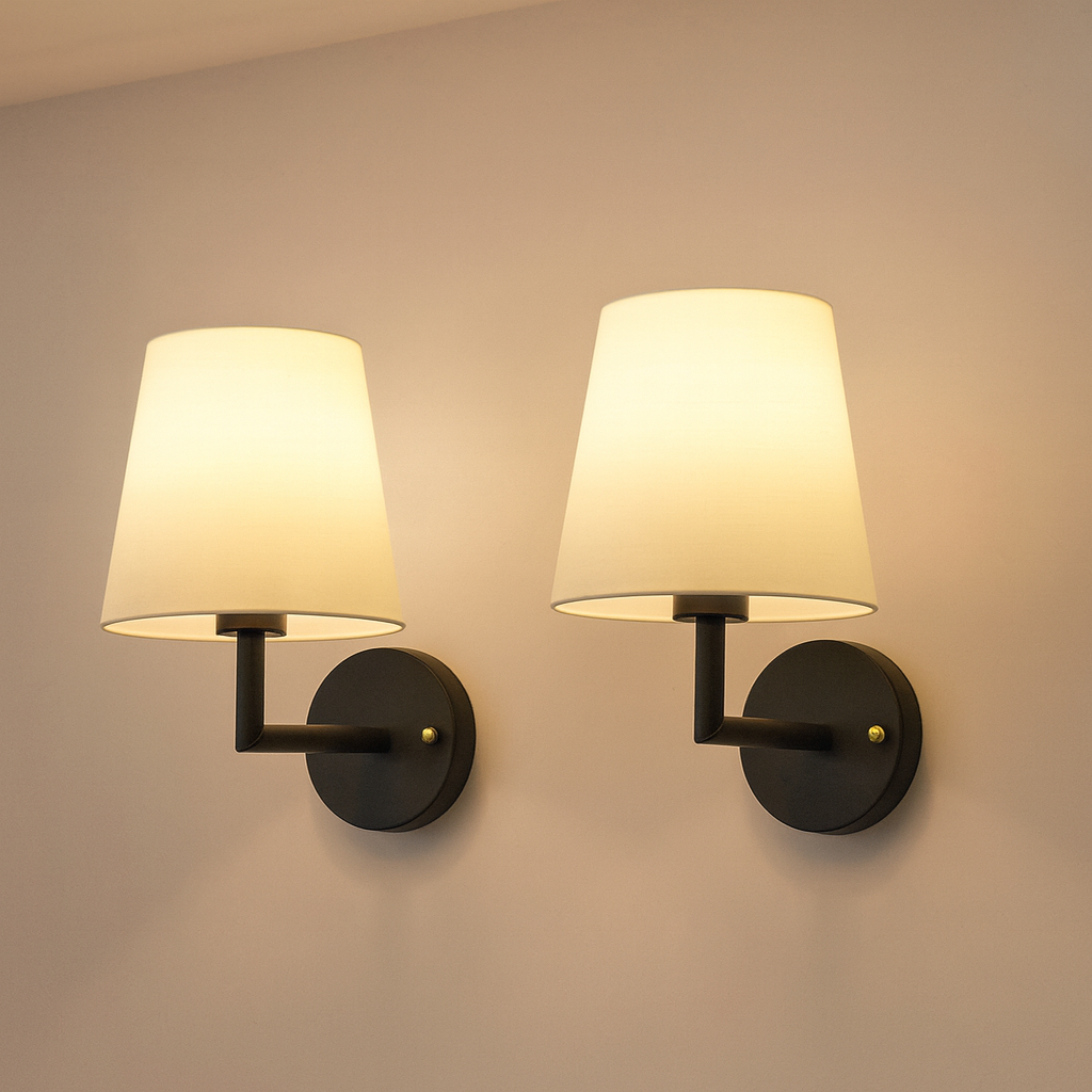 Wireless Dimmable Fabric Wall Sconce, Rechargeable Gold/Black Light (2-Pack)