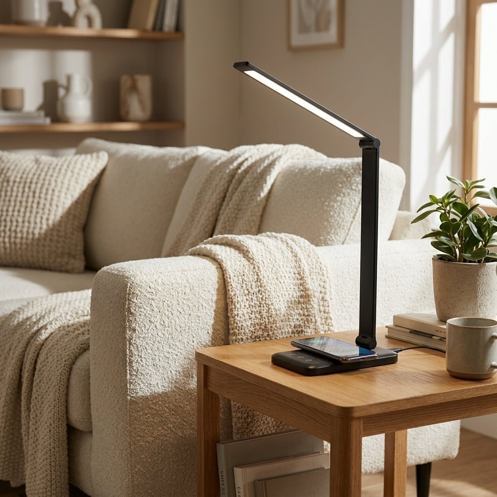 Adjustable LED Desk Lamp with Wireless Charging Pad, 15 inches