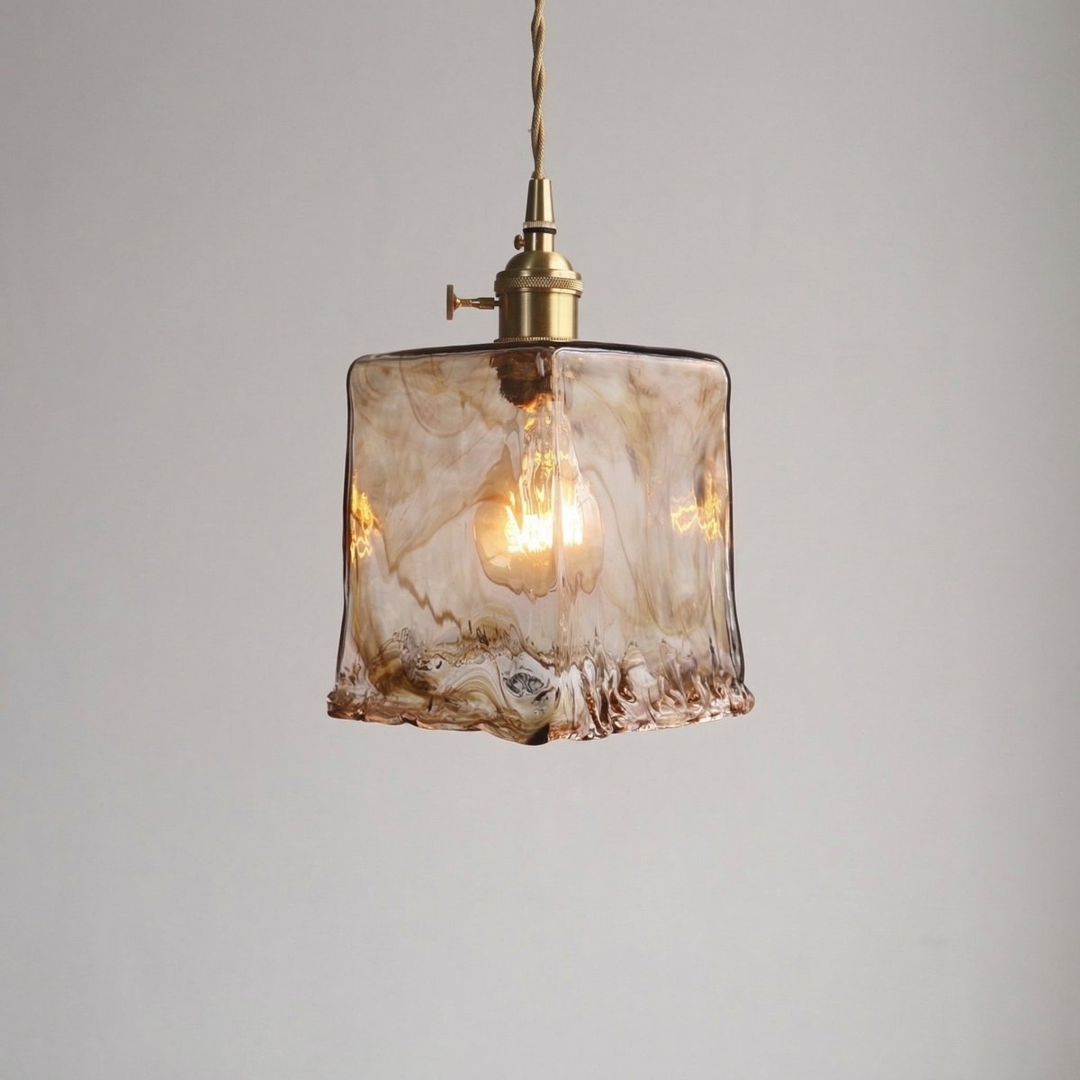 Amber Marble Glass Pendant Light Fixture - Vintage Style, 12-inch
