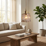 Amber Marble Glass Pendant Light Fixture - Vintage Style, 12-inch