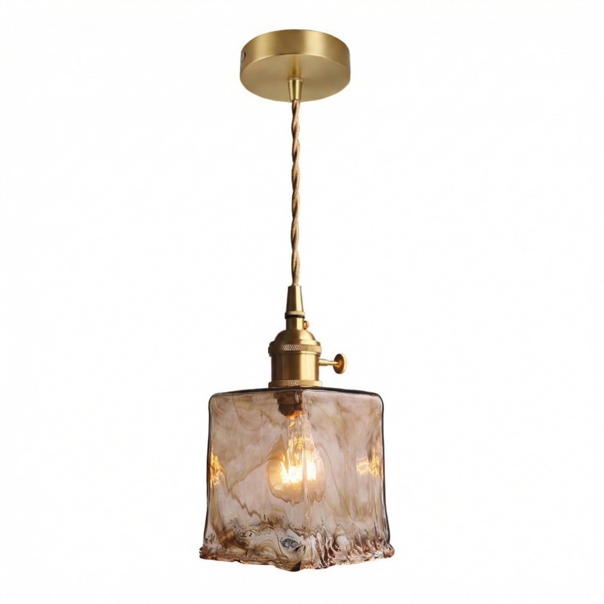 Amber Marble Glass Pendant Light Fixture - Vintage Style, 12-inch