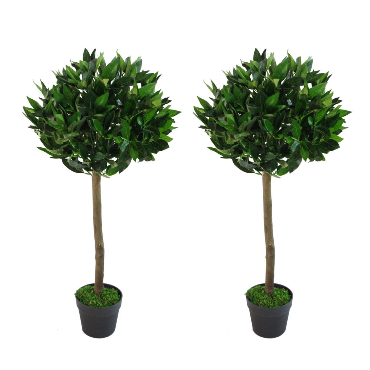 Artificial Bay Topiary Trees 90cm – Pair of Indoor Outdoor Fake Bay Trees with Pots