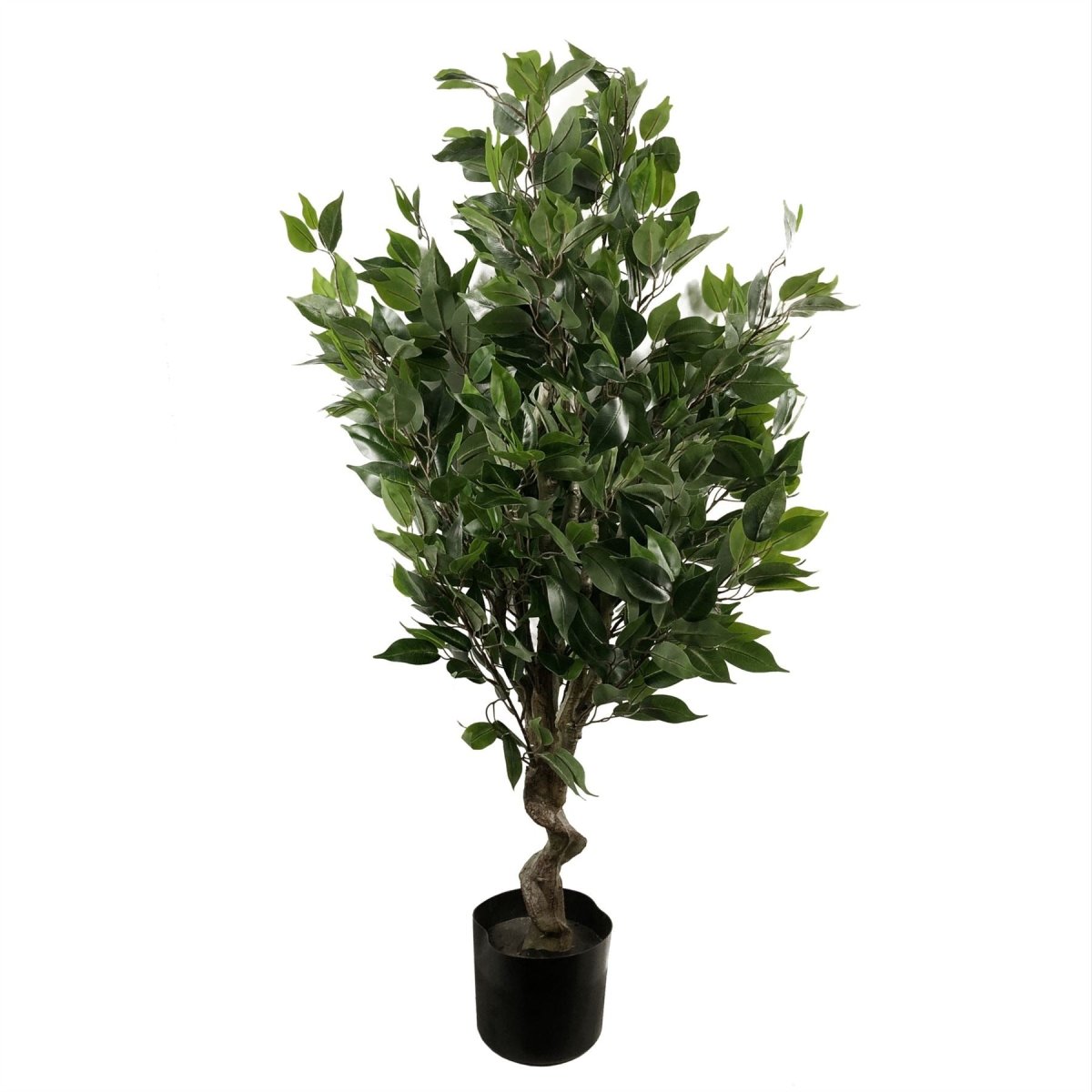 Artificial Ficus Tree 110cm – Indoor Fake Plant with Silver Hammered Metal Planter