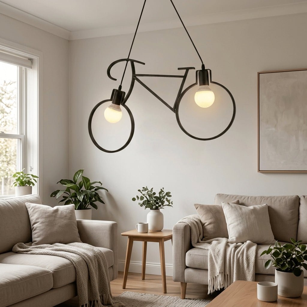 Black Bicycle Pendant Light Fixture - Nordic Style, Metal, 12 inches
