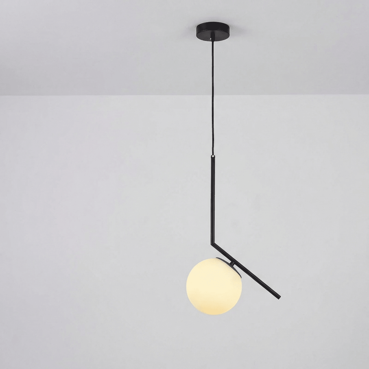 Black Geometric Pendant Light Fixture - Nordic Style, Metal, 12 inches