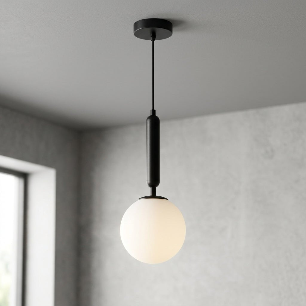 Black Glass Globe Pendant Light Fixture - Nordic Style, 12 inches