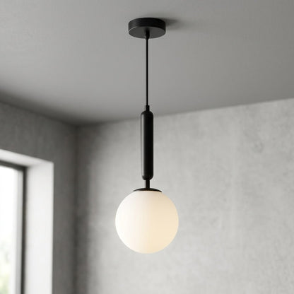 Black Glass Globe Pendant Light Fixture - Nordic Style, 12 inches2