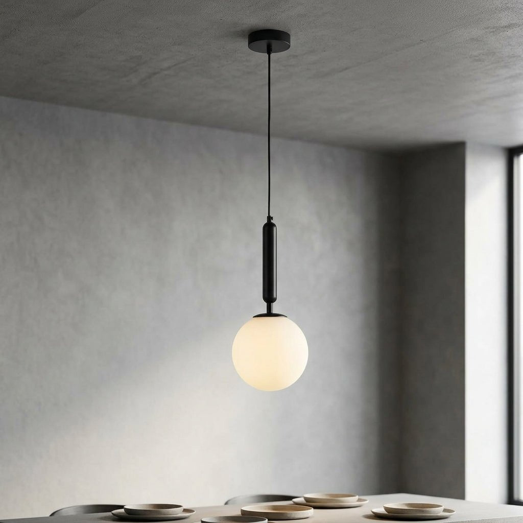 Black Glass Globe Pendant Light Fixture - Nordic Style, 12 inches