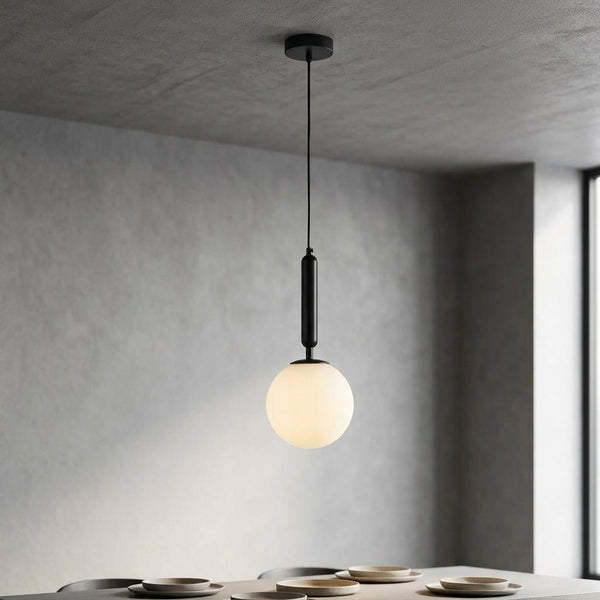 Black Glass Globe Pendant Light Fixture - Nordic Style, 12 inches3