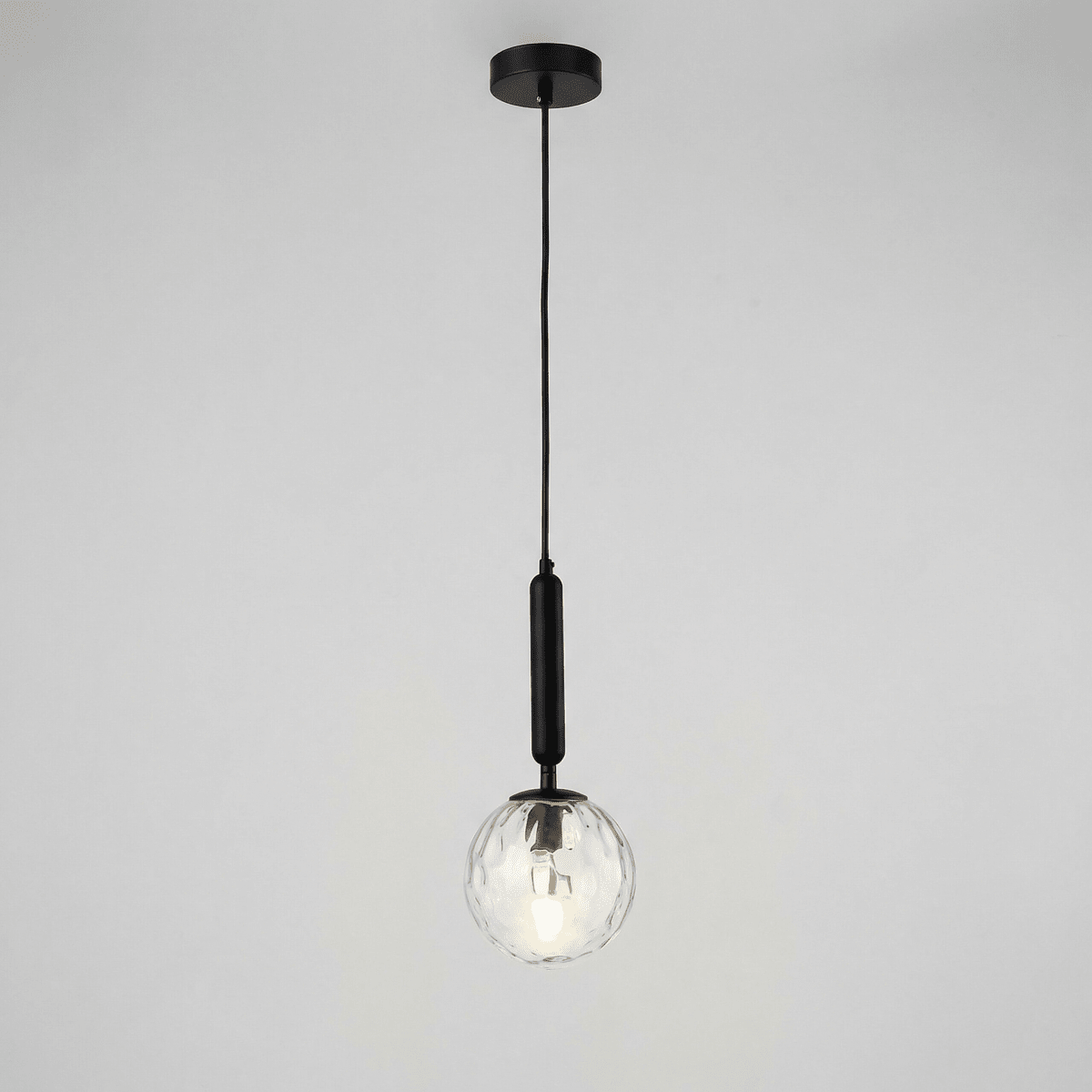 Black Glass Pendant Light with Water Ripple Design, 12 inches