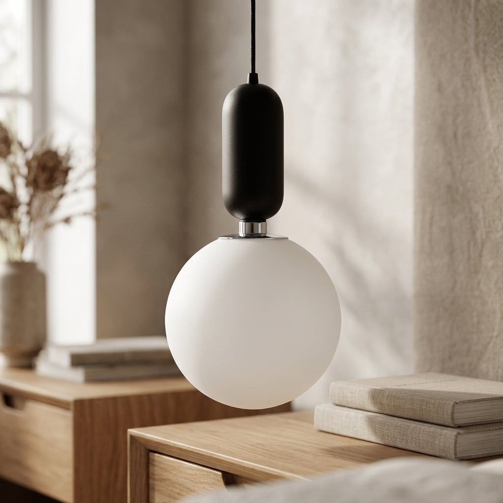 Black Globe Pendant Light Fixture - Modern Design, Metal, 12 inches