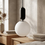 Black Globe Pendant Light Fixture - Modern Design, Metal, 12 inches