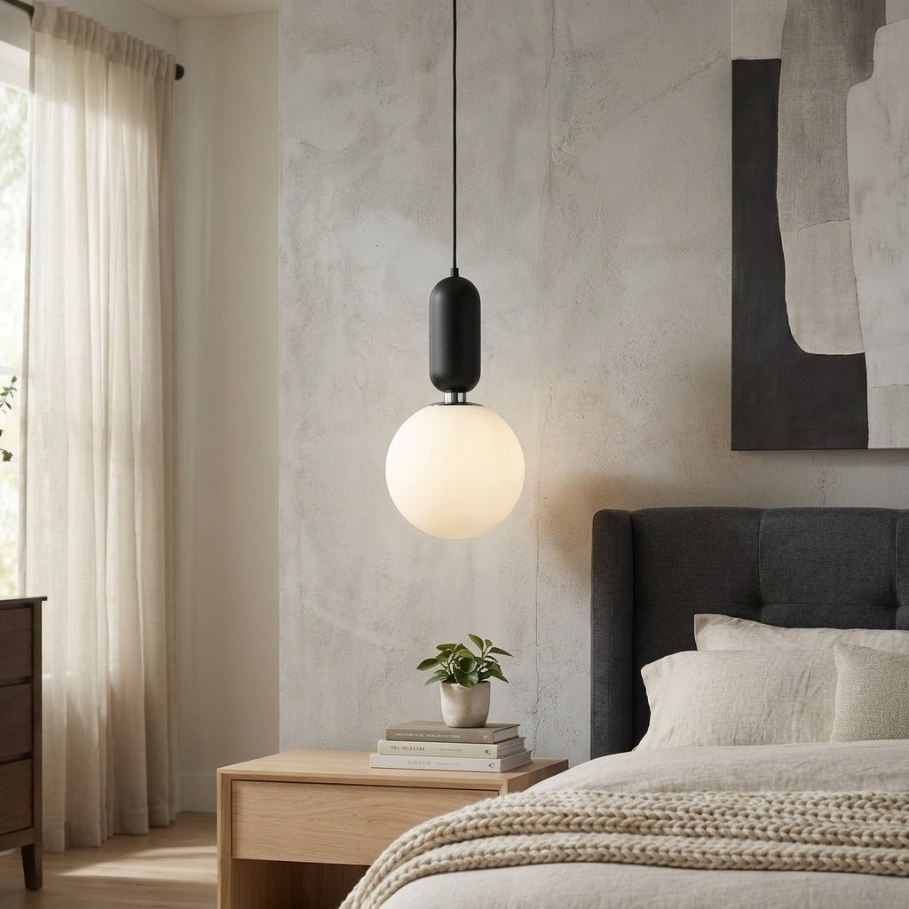 Black Globe Pendant Light Fixture - Modern Design, Metal, 12 inches