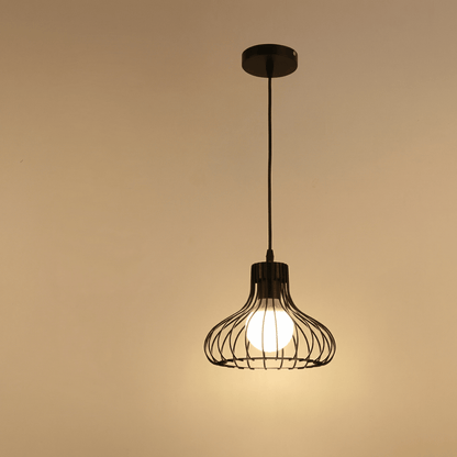 Black Metal Industrial Cage Pendant Light Fixture, 12-inch Diameter1