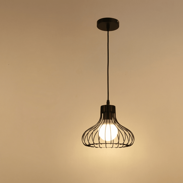 Black Metal Industrial Cage Pendant Light Fixture, 12-inch Diameter1