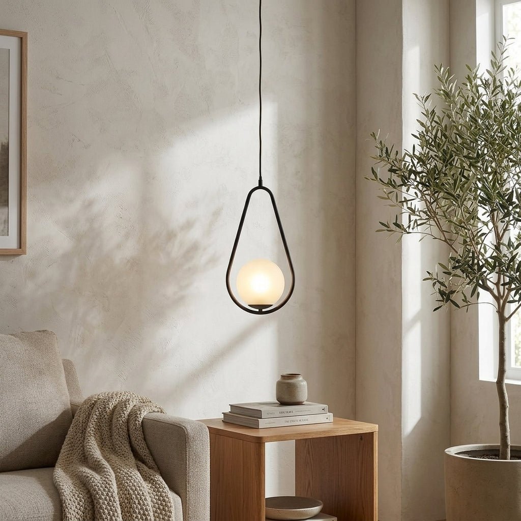 Black Metal Teardrop Pendant Light Fixture, Nordic Design, 12 inches