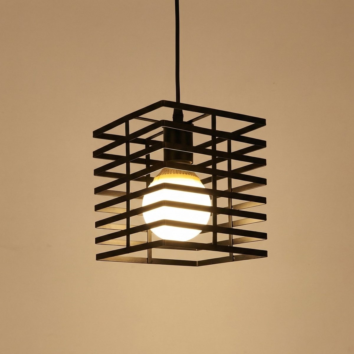 Black Square Cage Pendant Light - Metal, Modern Design, 12x12 inches