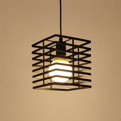 Black Square Cage Pendant Light - Metal, Modern Design, 12x12 inches1