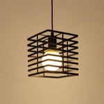 Black Square Cage Pendant Light - Metal, Modern Design, 12x12 inches