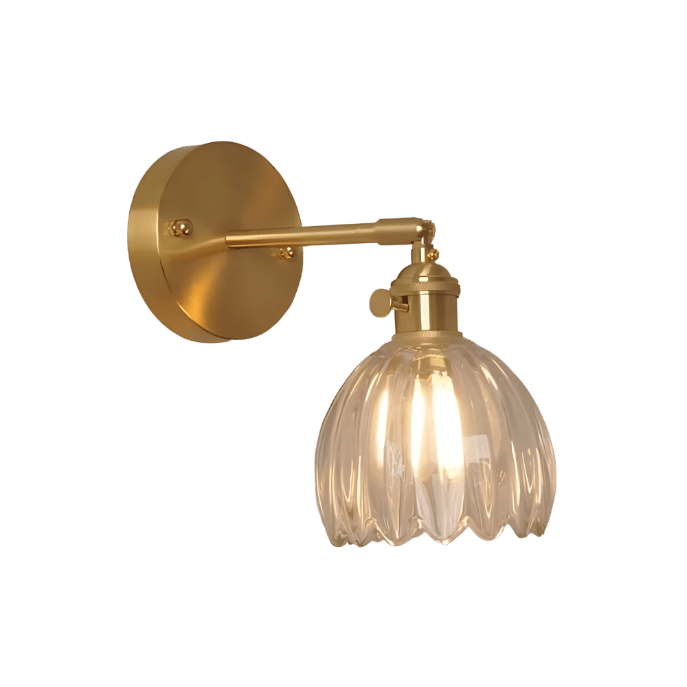 Brass Tulip Glass Wall Sconce Light Fixture - Single Bulb