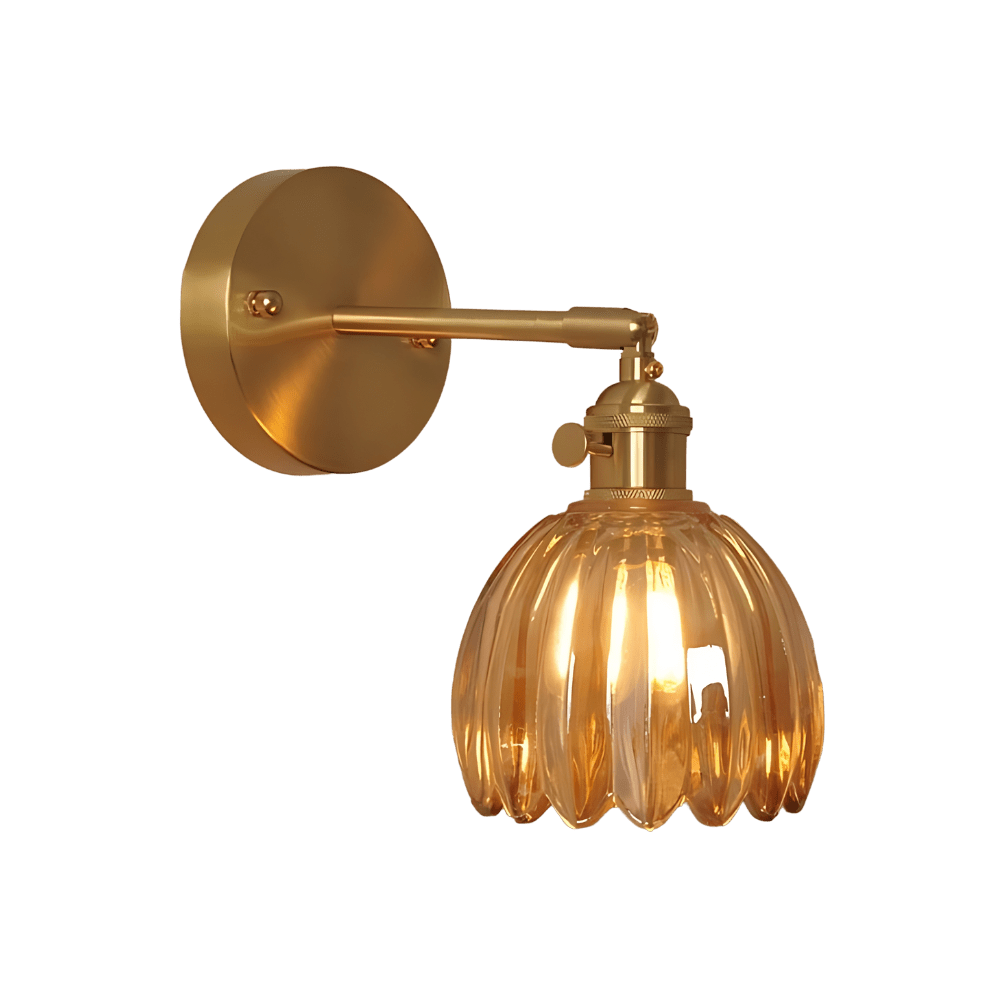 Brass Tulip Glass Wall Sconce Light Fixture - Single Bulb
