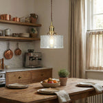 Brass and Glass Pendant Light Fixture - Vintage Style, 12 inches