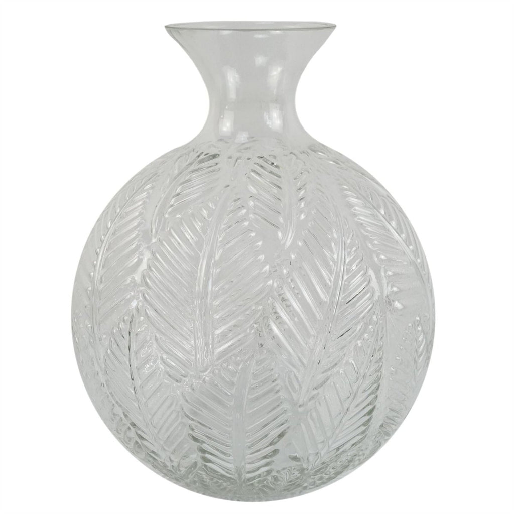 Clear Fern Print Glass Bottle Vase – 26cm, Thick Glass