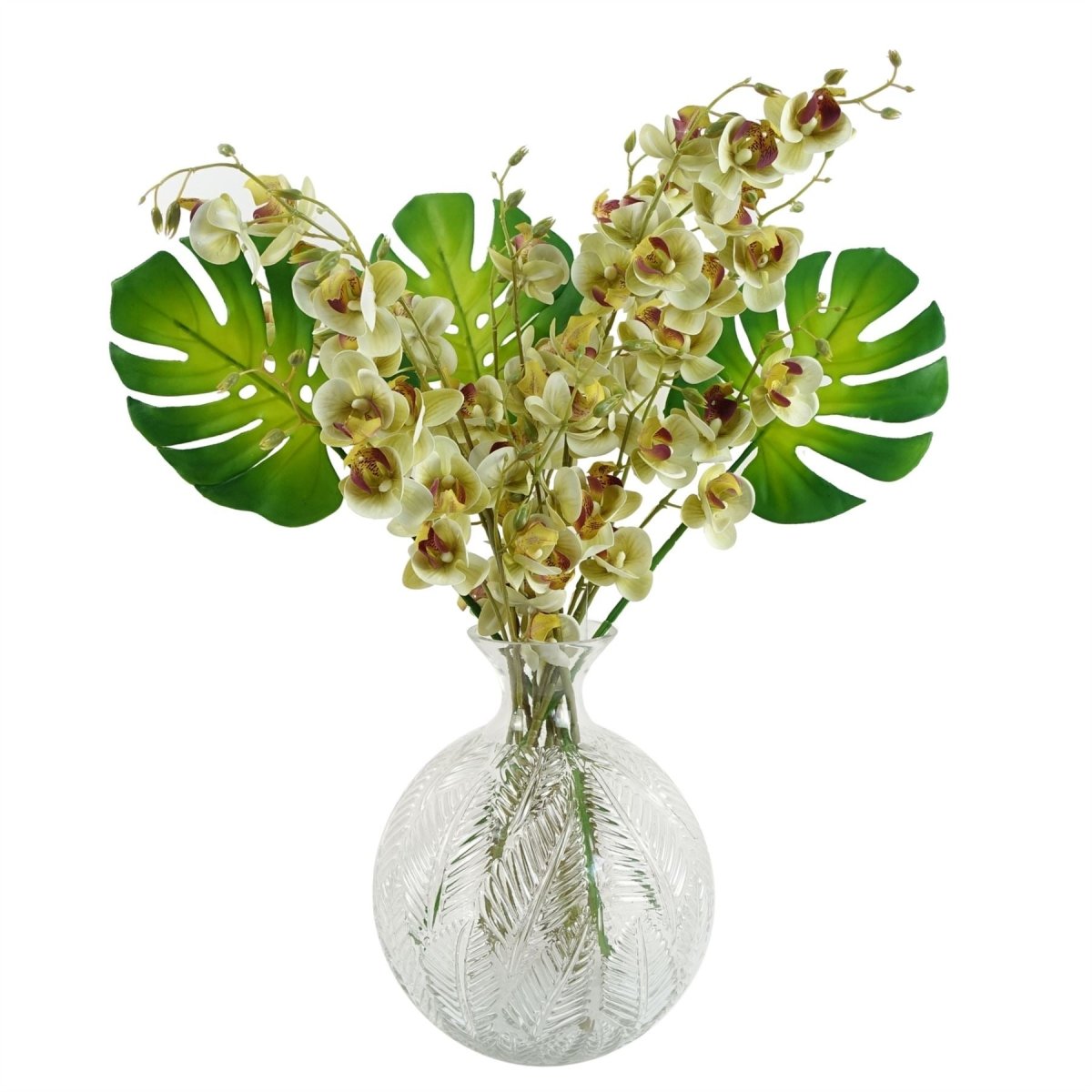 Clear Fern Print Glass Bottle Vase – 26cm, Thick Glass