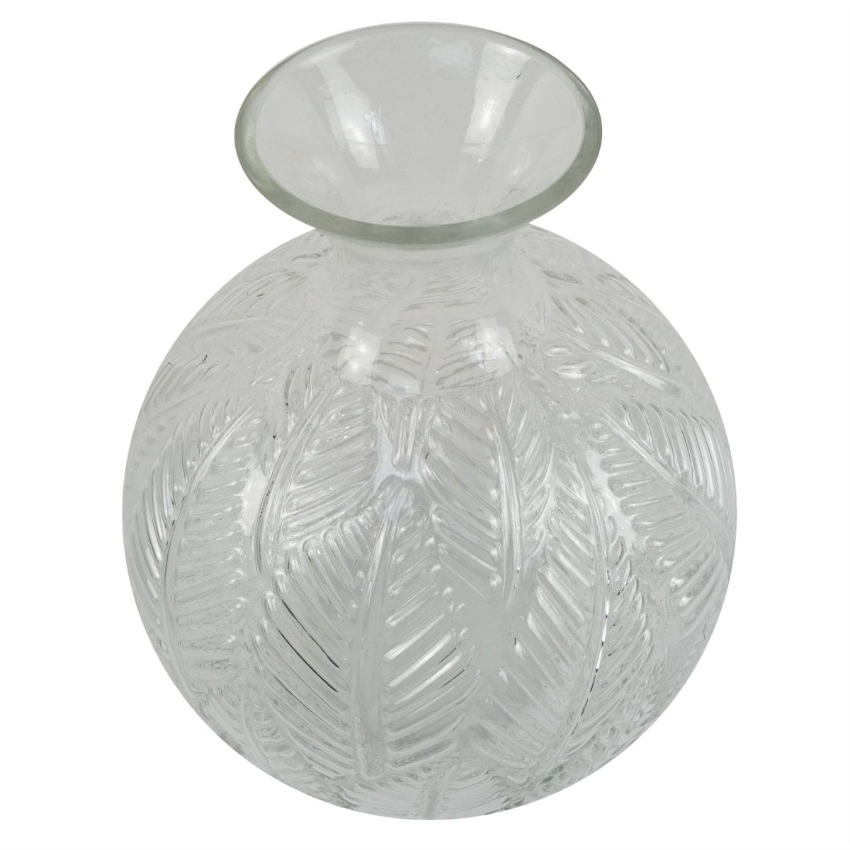 Clear Fern Print Glass Bottle Vase – 26cm, Thick Glass