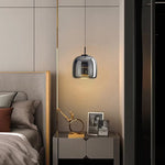 Contemporary Black Glass Pendant Light Fixture, 12-inch Diameter