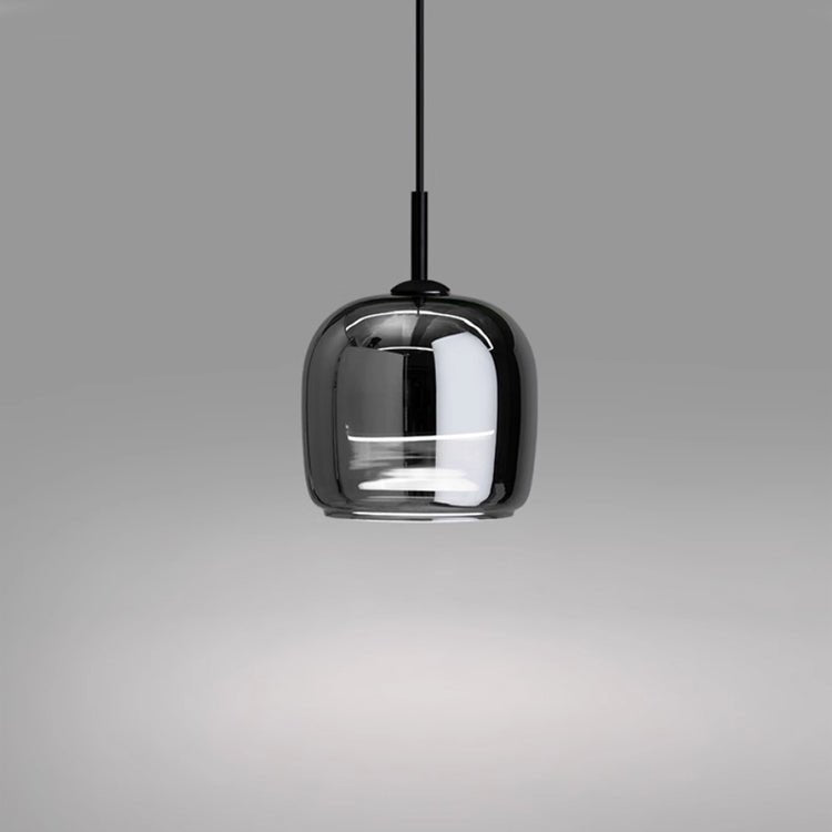 Contemporary Black Glass Pendant Light Fixture, 12-inch Diameter