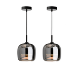 Contemporary Black Glass Pendant Light Fixture, 12-inch Diameter