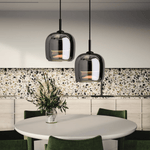 Contemporary Black Glass Pendant Light Fixture, 12-inch Diameter