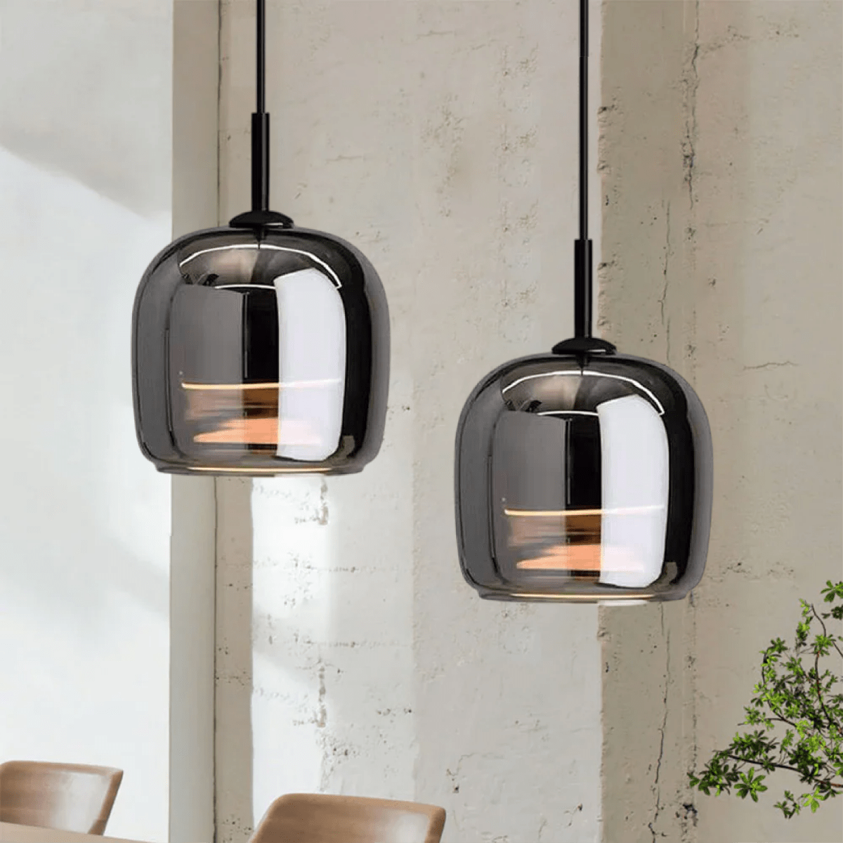 Contemporary Black Glass Pendant Light Fixture, 12-inch Diameter