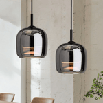 Contemporary Black Glass Pendant Light Fixture, 12-inch Diameter