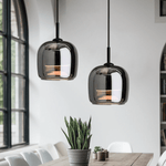 Contemporary Black Glass Pendant Light Fixture, 12-inch Diameter