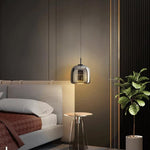 Contemporary Black Glass Pendant Light Fixture, 12-inch Diameter