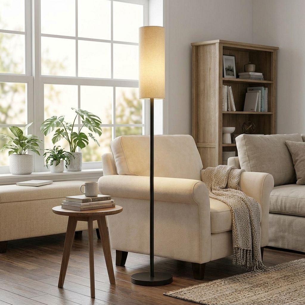 Contemporary Floor Lamp with Fabric Shade, Adjustable Height