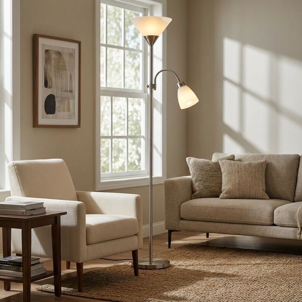Contemporary Metal Double-Head Floor Lamp with Adjustable Height