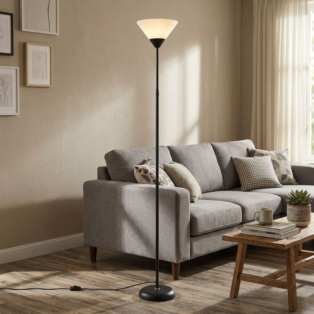 Contemporary Metal Torchiere Floor Lamp with Adjustable Brightness