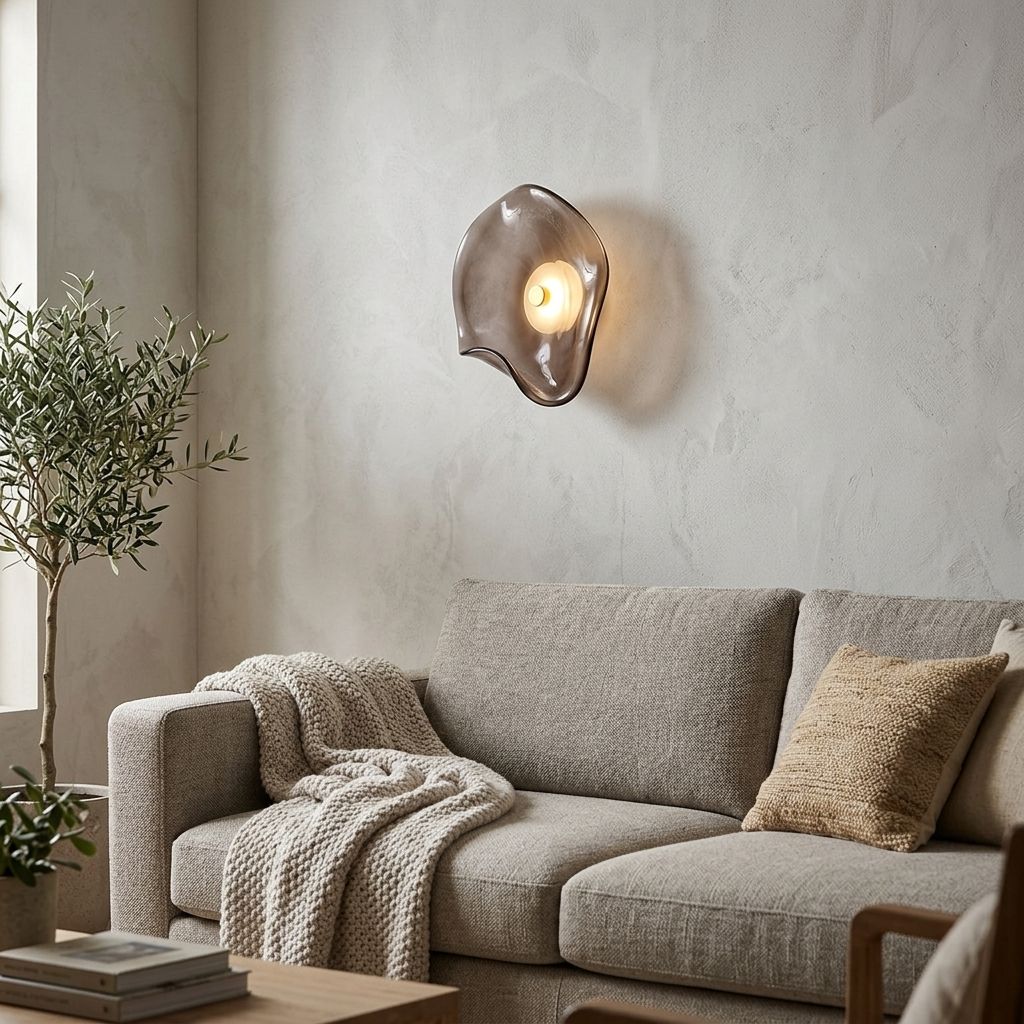 Curved Glass LED Wall Sconce - Japandi Style, 1-Light Fixture
