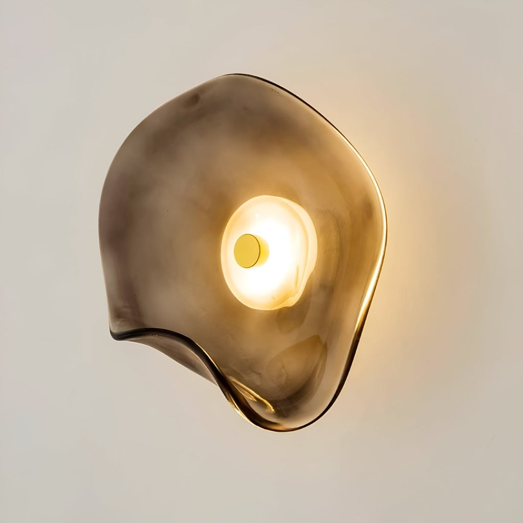 Curved Glass LED Wall Sconce - Japandi Style, 1-Light Fixture