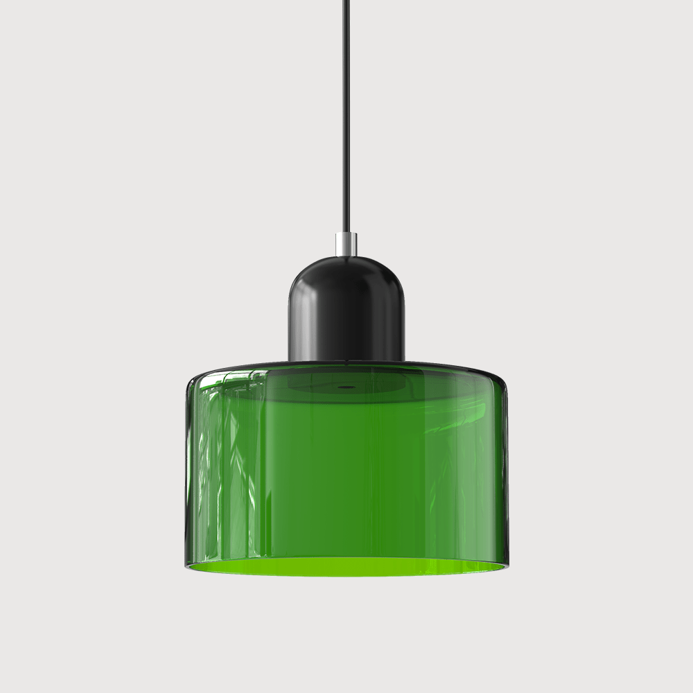 Cylindrical Glass Shade Pendant Light Fixture, 12-inch Height