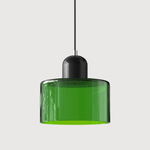 Cylindrical Glass Shade Pendant Light Fixture, 12-inch Height